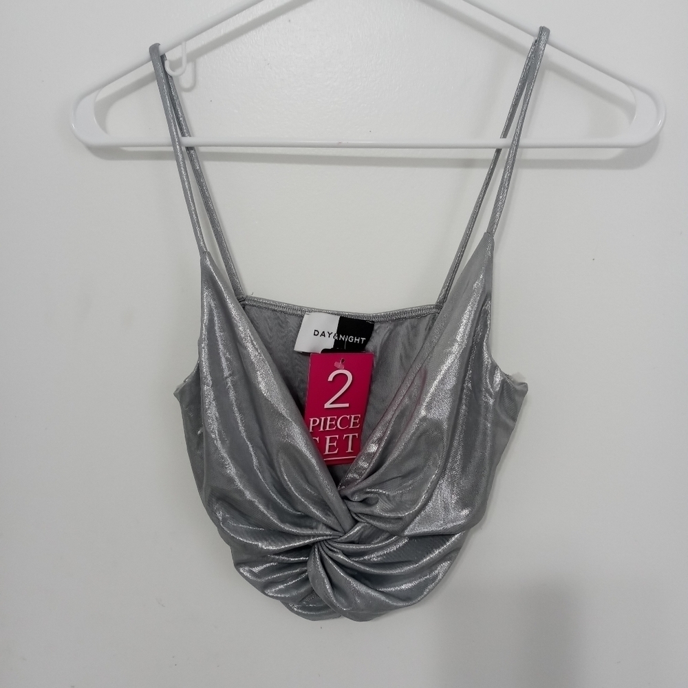 Day & Night Shimmery Spaghetti Strap Twisted Front Halter Top